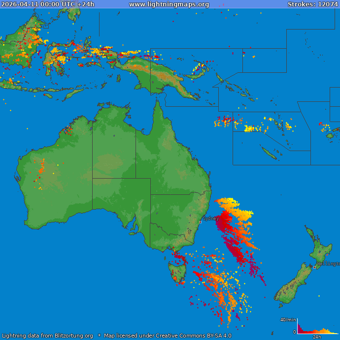 Карта блискавок Океанія 11.04.2026
