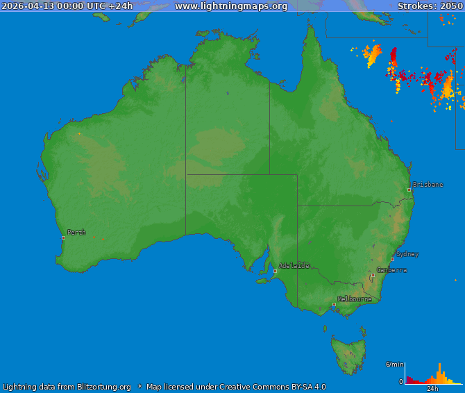 Lightning map Australia 2026-04-13