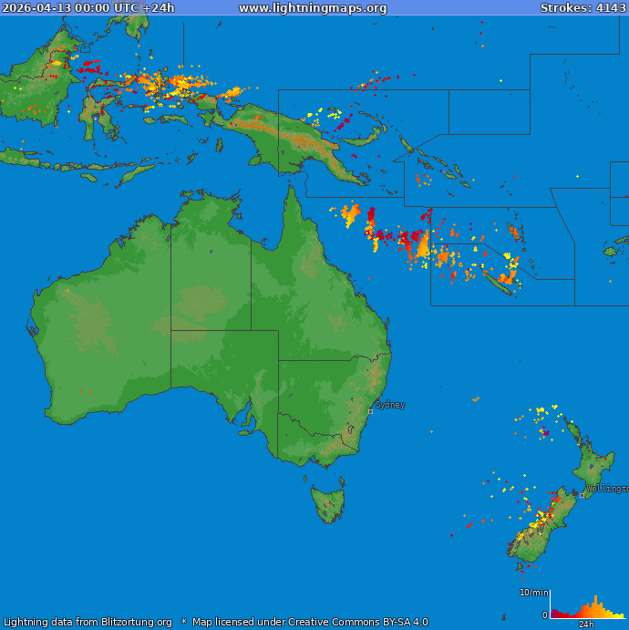 Mapa blesků Oceania 13.04.2026