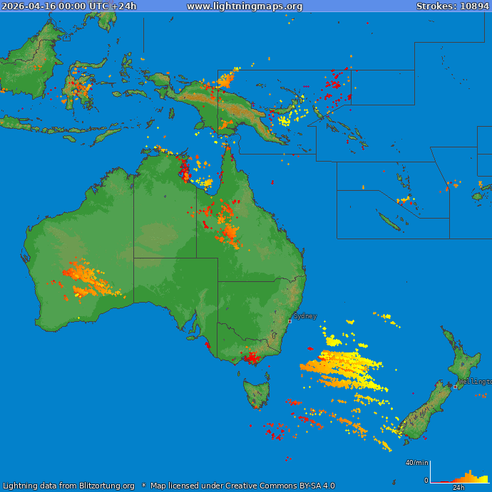 Mapa blesků Oceania 16.04.2026