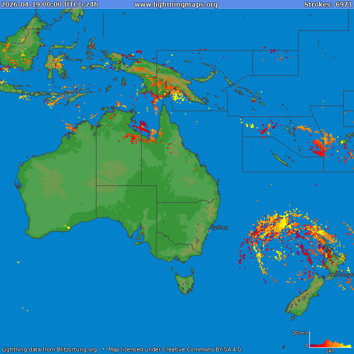 Lightning map Oceania 2026-04-19