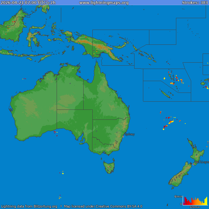 Bliksem kaart Oceania 21.04.2026 (Animatie)