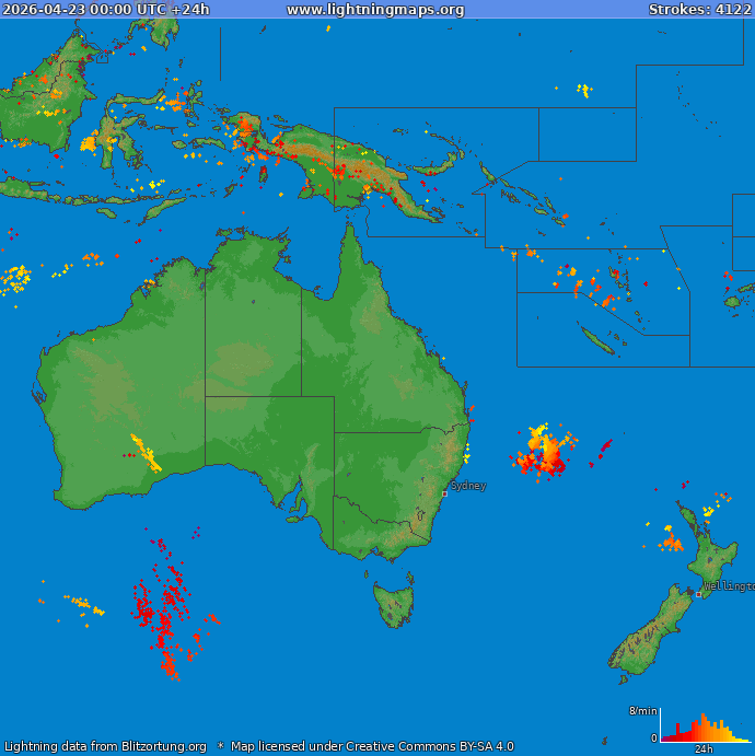 Карта блискавок Океанія 23.04.2026