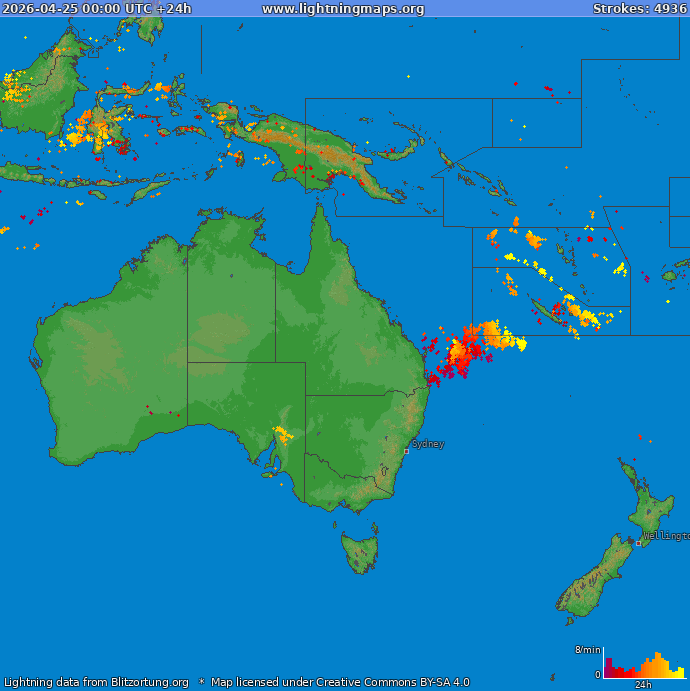 Mapa blesků Oceania 25.04.2026