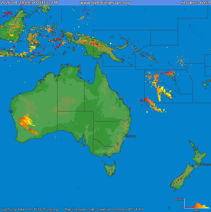 Mappa dei fulmini Oceania 28.04.2026