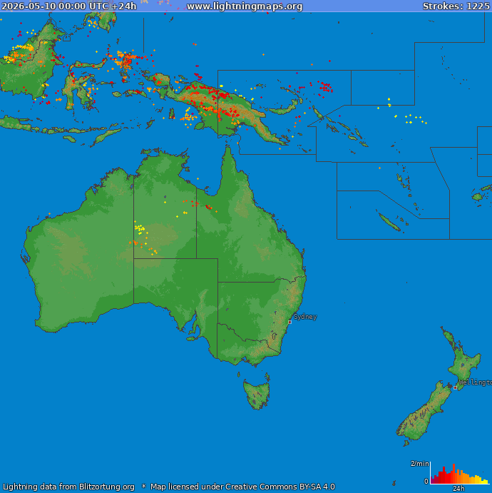 Mapa blesků Oceania 10.05.2026