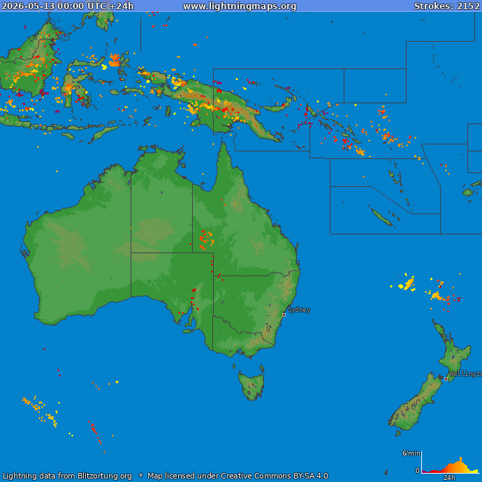 Lightning map Oceania 2026-05-13
