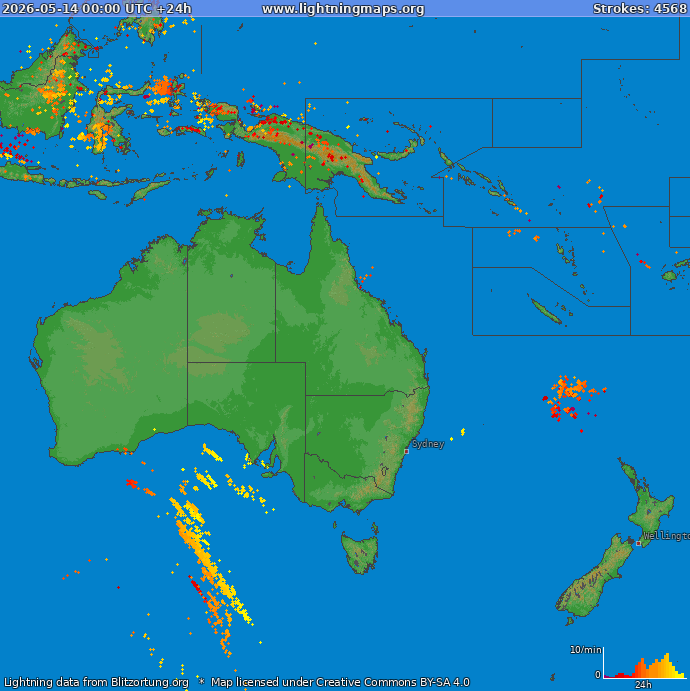 Bliksem kaart Oceania 14.05.2026