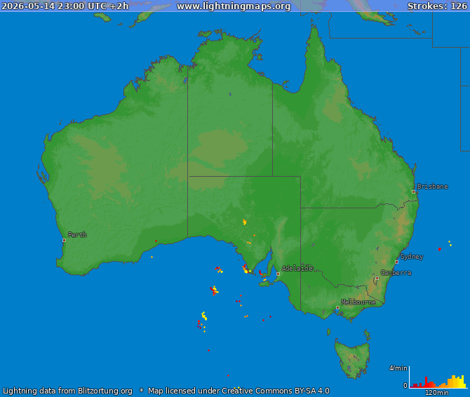 Bliksem kaart Australia 15.05.2026 (Animatie)