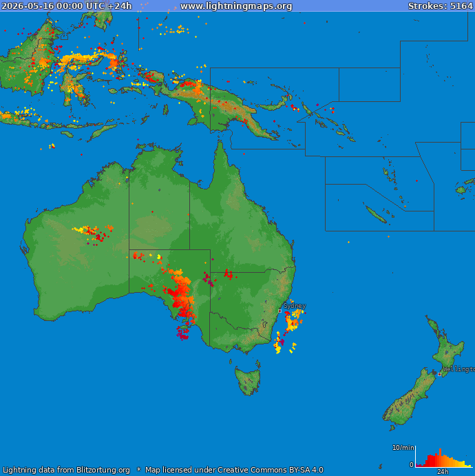 Lightning map Oceania 2026-05-16