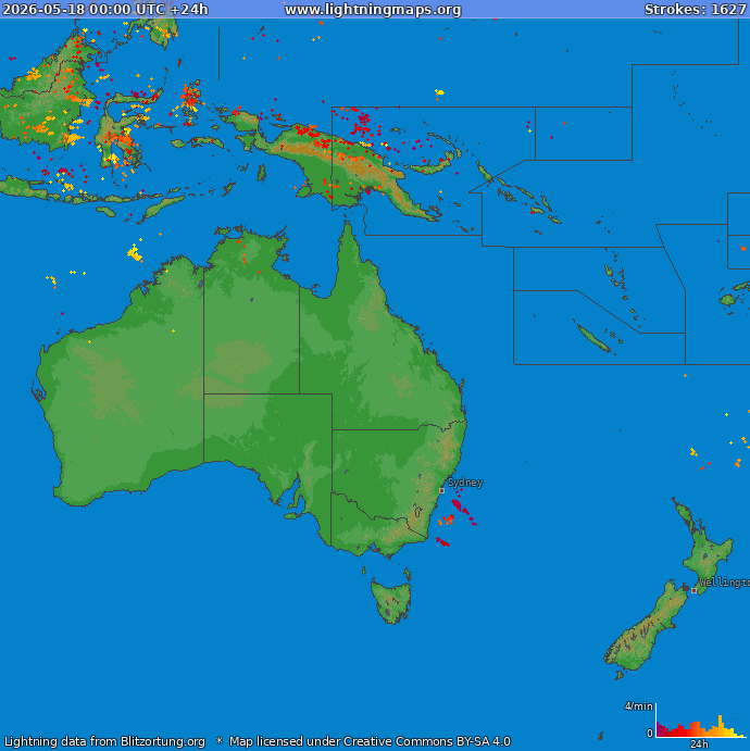 Carte de la foudre Oceania 18/05/2026