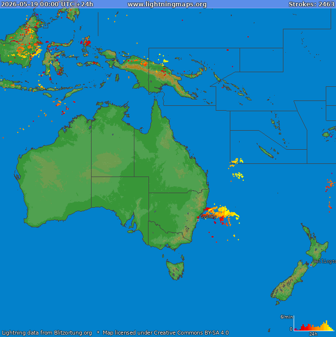 Mapa blesků Oceania 19.05.2026