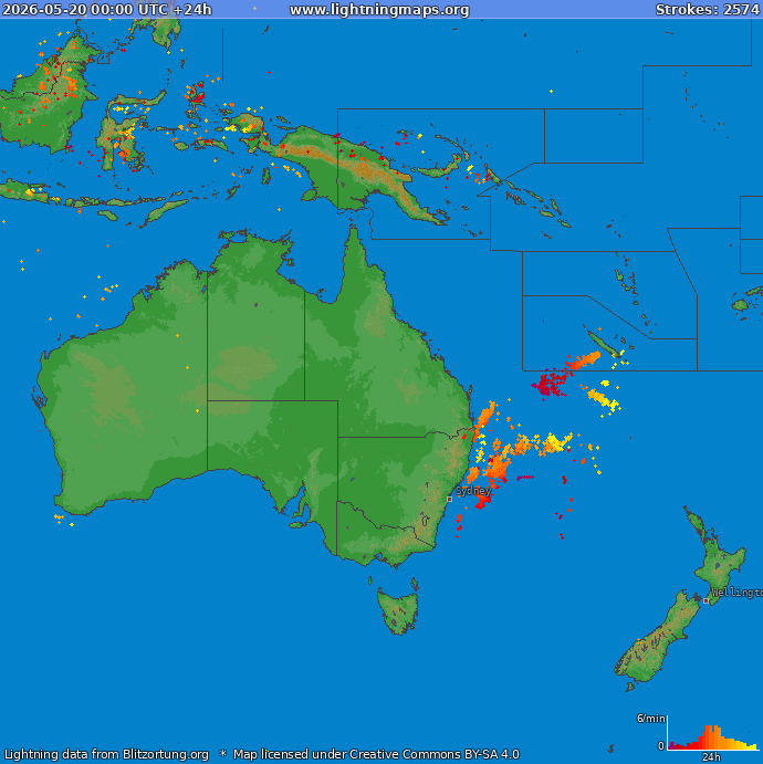 Lightning map Oceania 2026-05-20