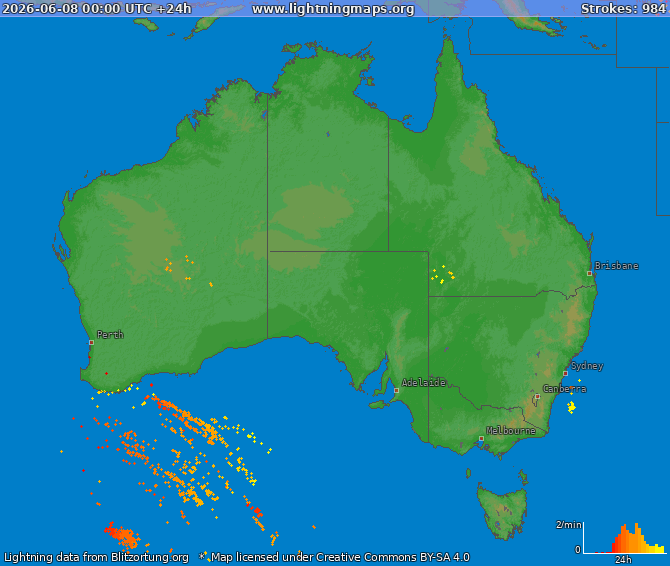 Lightning map Australia 2026-06-08