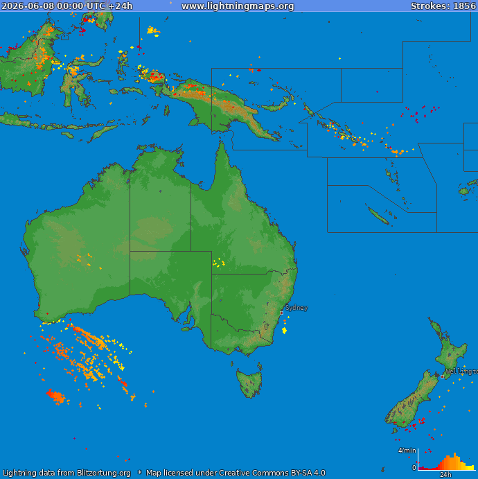 Lightning map Oceania 2026-06-08