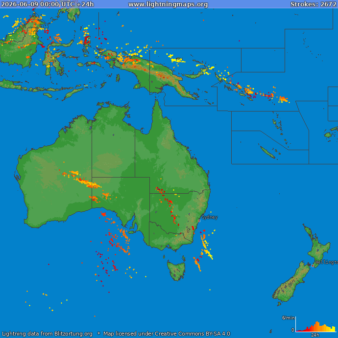 Bliksem kaart Oceania 09.06.2026
