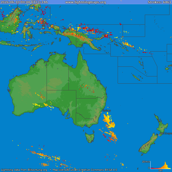 Bliksem kaart Oceania 10.06.2026