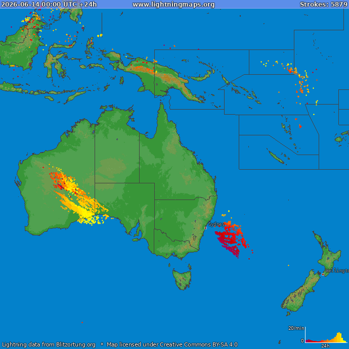 Mappa dei fulmini Oceania 14.06.2026