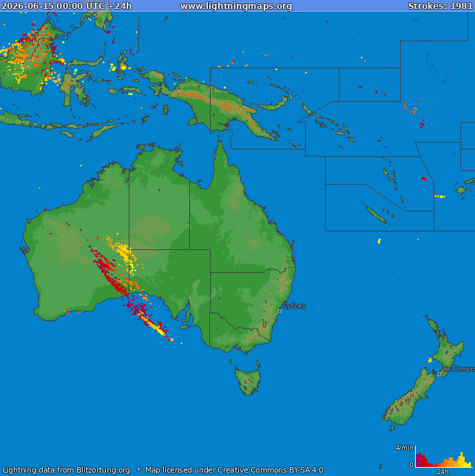 Lightning map Oceania 2026-06-15