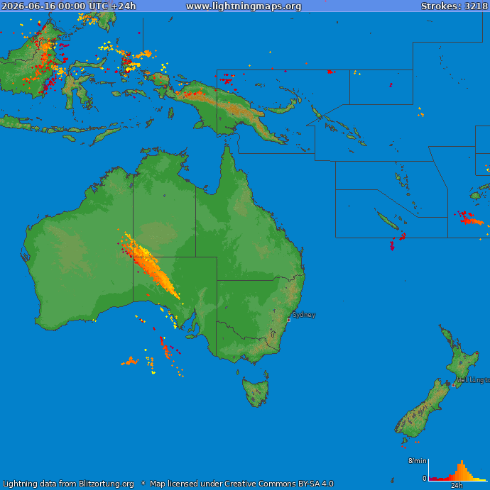 Lightning map Oceania 2026-06-16