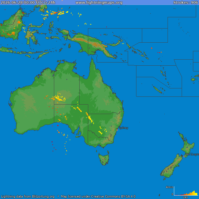 Lightning map Oceania 2026-06-28