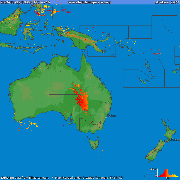 Mappa dei fulmini Oceania 29.06.2026