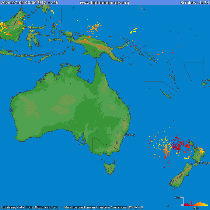 Lightning map Oceania 2026-07-05