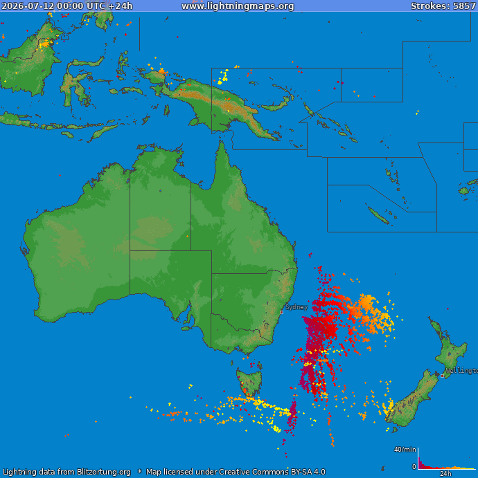 Lightning map Oceania 2026-07-12