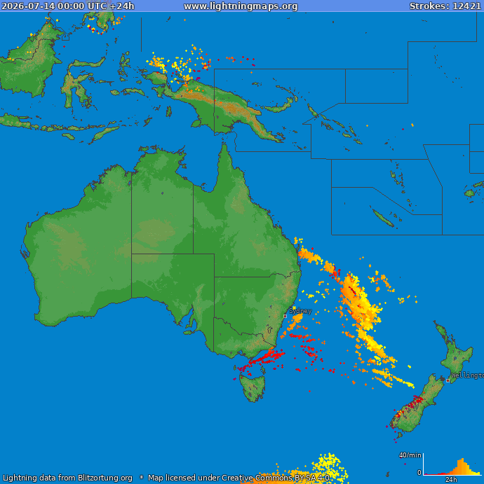 Lightning map Oceania 2026-07-14