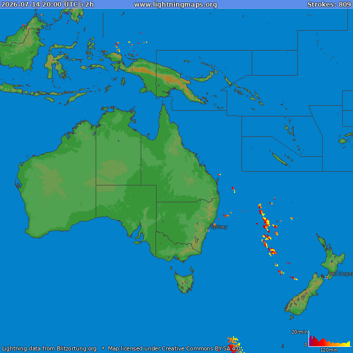 Carte de la foudre Oceania 14/07/2026 (Animation)