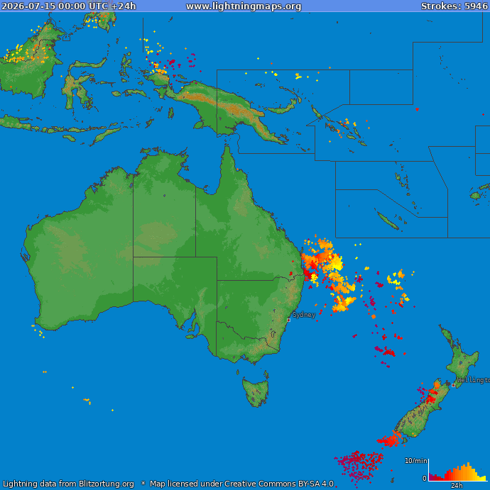 Lightning map Oceania 2026-07-15