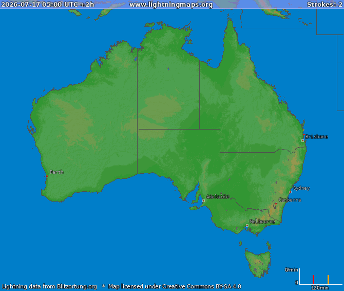 Mappa dei fulmini Australia 17.07.2026 (Animazione)