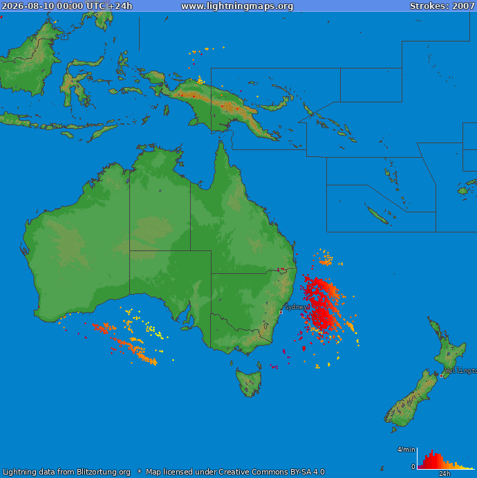 Bliksem kaart Oceania 10.08.2026