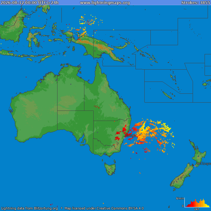 Lightning map Oceania 2026-08-12