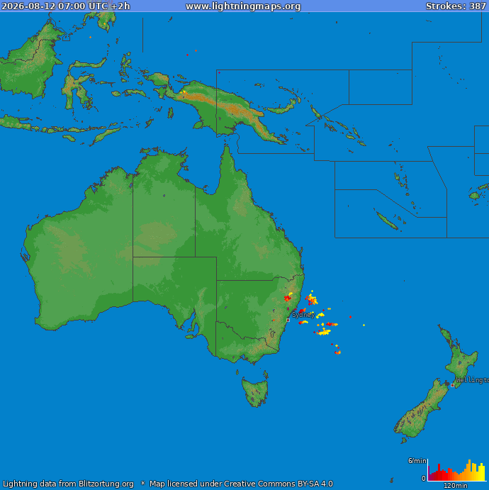 Lightning map Oceania 2026-08-12 (Animation)