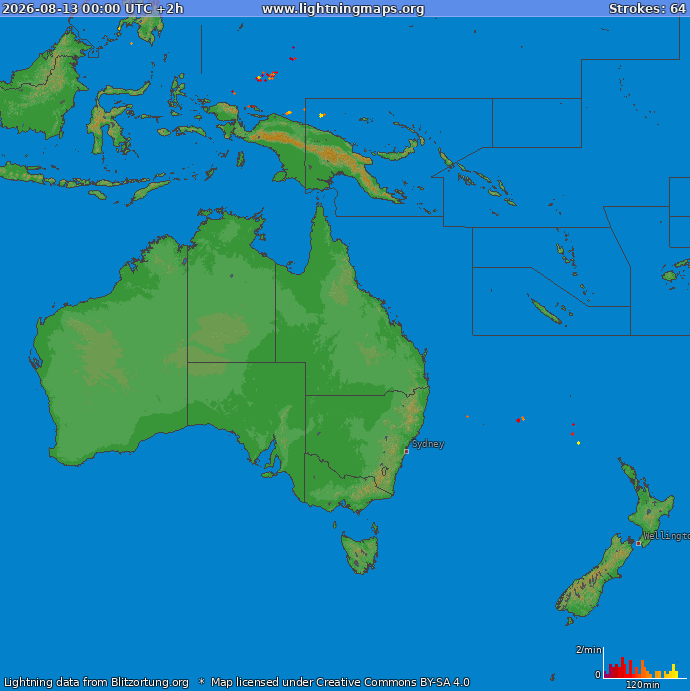 Lightning map Oceania 2026-08-13 (Animation)