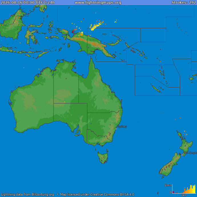 Mapa blesků Oceania 16.08.2026