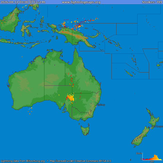 Mappa dei fulmini Oceania 17.08.2026