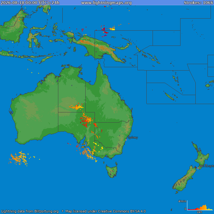 Mapa blesků Oceania 18.08.2026