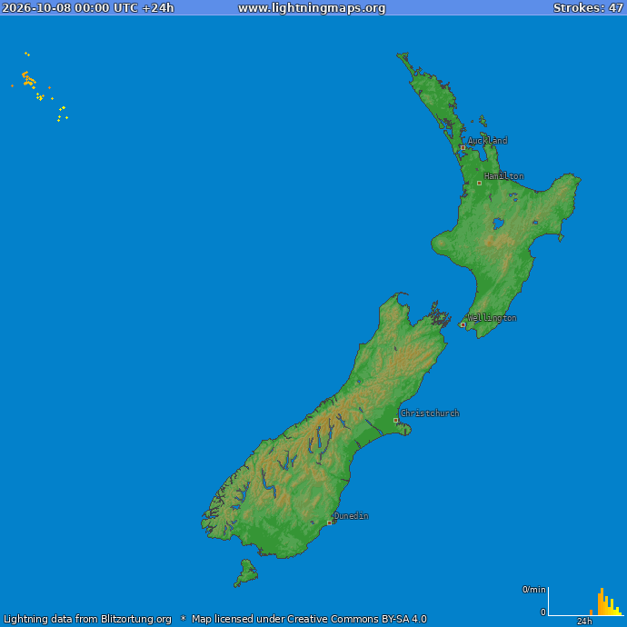 Lightning map New Zealand 2026-10-08