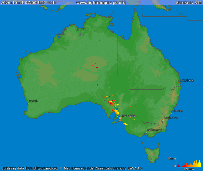 Lightning map Australia 2026-10-11 (Animation)