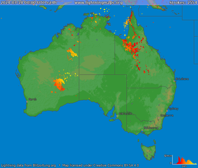 Mapa bleskov Australia 28.03.2024