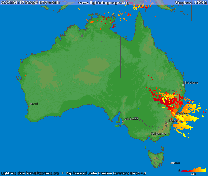 Bliksem kaart Australia 17.04.2024