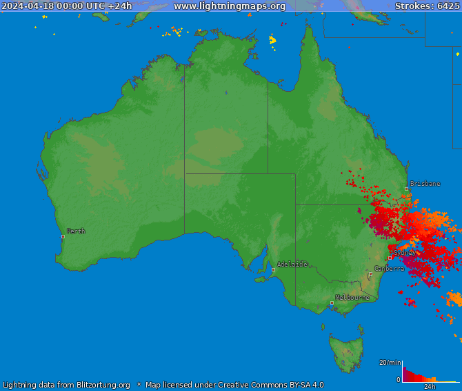 Mapa wyładowań Australia 2024-04-18