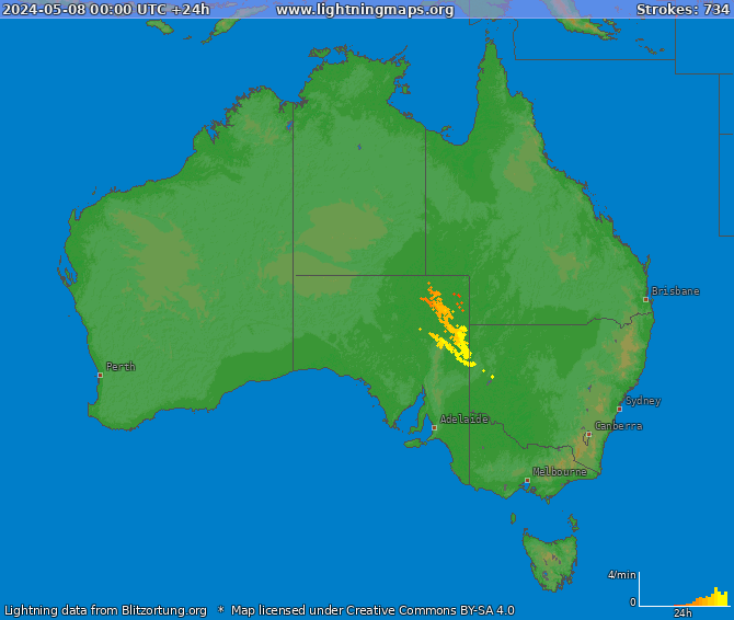 Mapa wyładowań Australia 2024-05-08