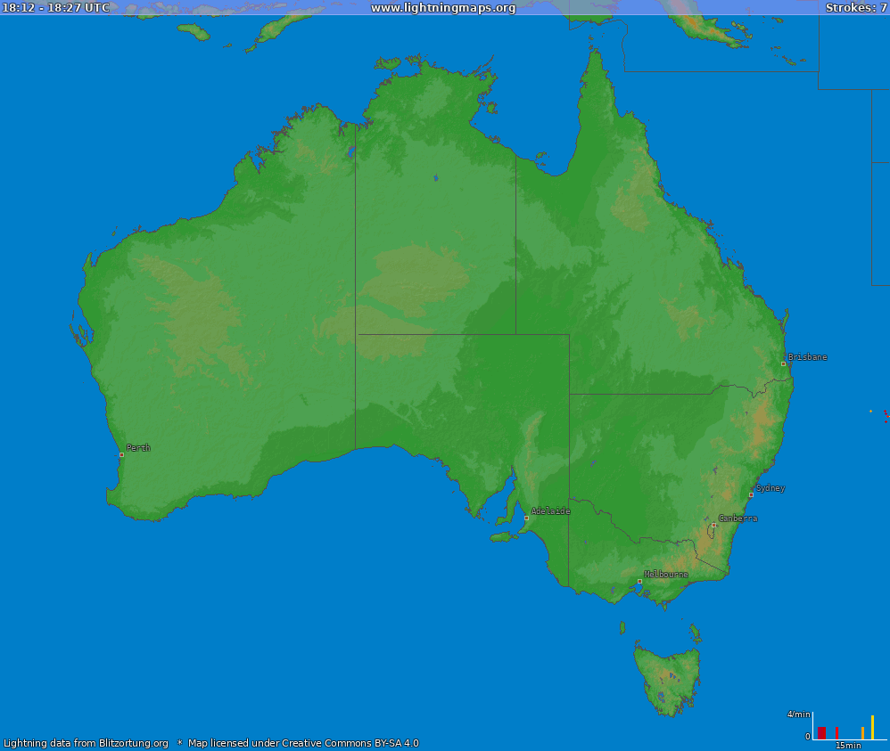 Lightning map Australia (Big) 2024.09.19 16:30:25 UTC