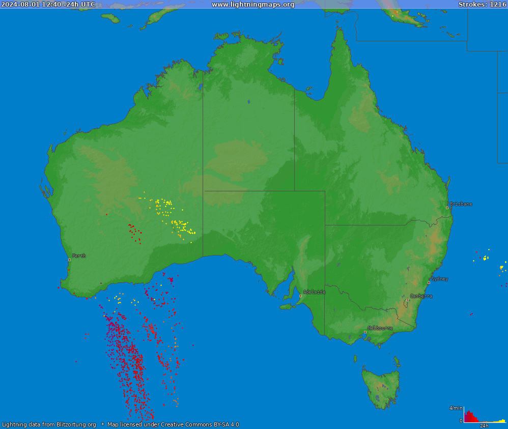 Lightning map Australia (Big) 2024-04-26 22:11:34 UTC