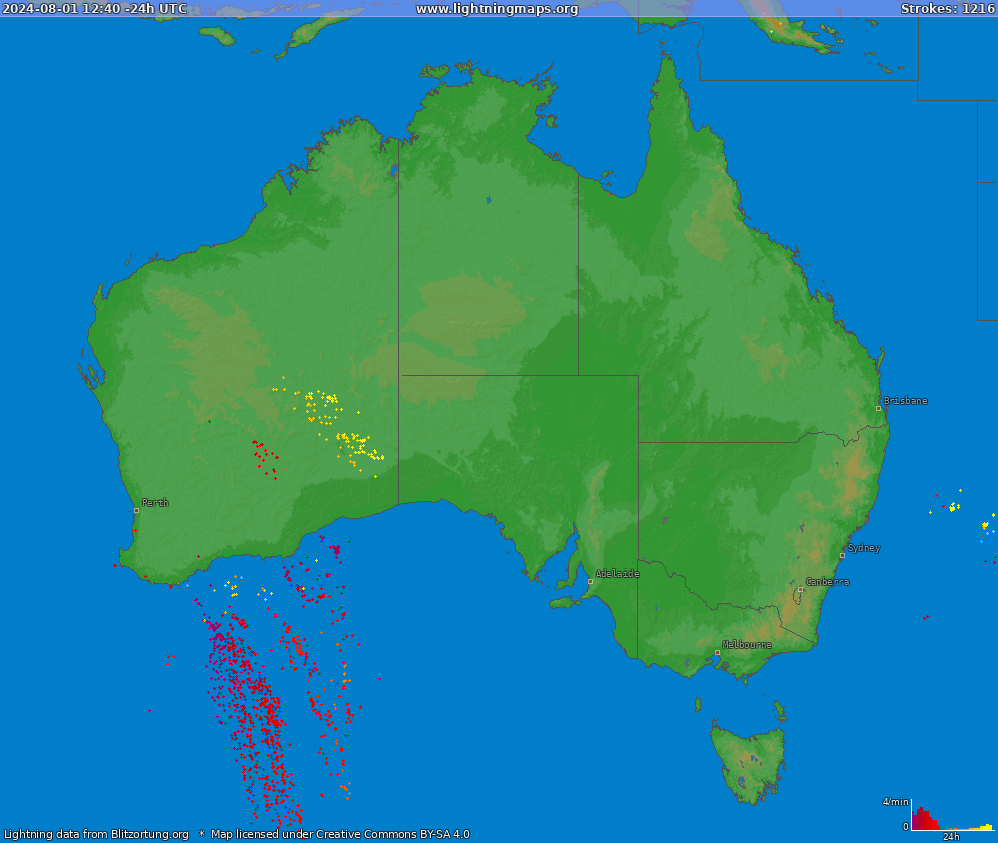 Mappa dei fulmini Australia (Big) 19.09.2024 21:58:43 UTC