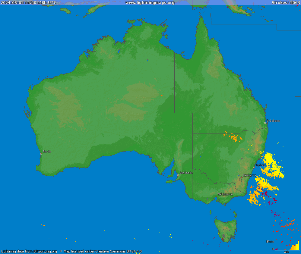 Mappa dei fulmini Australia (Big) 19.09.2024 21:32:50 UTC