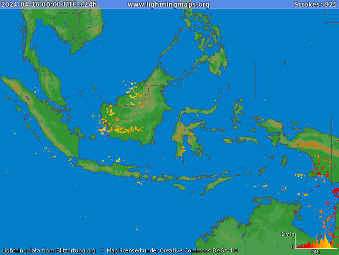 Carte de la foudre Indonesia 16/04/2024